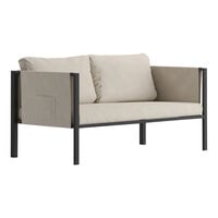 Flash Furniture Lea Black Steel Frame Loveseat with Beige Cushions and Storage Pockets