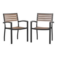 Flash Furniture Lark Natural Faux Teak Slat Stackable Arm Chair - 2/Set