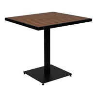 Flash Furniture Lark 30" x 30" Square Natural Faux Teak Indoor / Outdoor Standard Height Table with Black Steel Frame