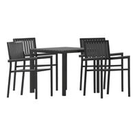 Flash Furniture Harris 31 1/2" x 31 1/2" Square Black Polyresin Slat Standard Height Table Set with 4 Stackable Arm Chairs