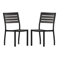 Flash Furniture Lark Gray Wash Faux Teak Slat Stackable Side Chair - 2/Set