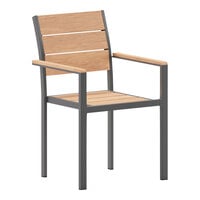 Flash Furniture Finch Natural Faux Teak Slat Stackable Arm Chair