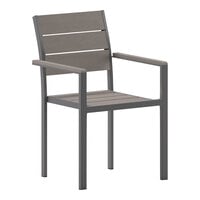 Flash Furniture Finch Gray Faux Teak Slat Stackable Arm Chair