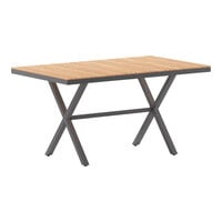 Flash Furniture Finch 35 1/2" x 59" Rectangular Natural Faux Teak Indoor / Outdoor Standard Height Table with Gray Metal X-Frame