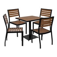 Flash Furniture Lark 30" x 30" Square Natural Faux Teak Slat Standard Height Table Set with 4 Side Chairs