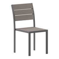 Flash Furniture Finch Gray Faux Teak Slat Stackable Side Chair