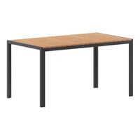 Flash Furniture Finch 31 1/2" x 55" Rectangular Natural Faux Teak Indoor / Outdoor Standard Height Table with Gray Metal Frame