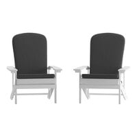 Flash Furniture Charlestown White Faux Wood Adirondack Chair with Gray Cushions - 2/Set