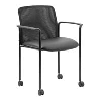 Boss Black Mesh / Caressoft Vinyl Stackable Guest Chair with Arms and Casters