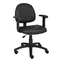 Boss Deluxe Posture Black LeatherPlus Mid-Back Task Chair with Adjustable Arms