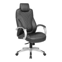 Boss Black CaressoftPlus Vinyl High-Back Executive Chair with Padded Hinged Arms and Synchro-Tilt Mechanism