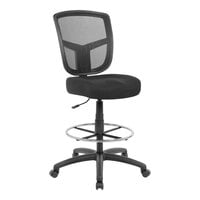 Boss Black Mesh Contract Drafting Stool with Footring