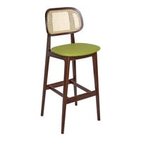 BFM Seating Emma Dark Walnut Barstool with Cane Back and Vinyl Seat