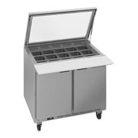 Beverage-Air SPE36HC-15M-STL Elite Series 36" 2 Door Mega Top Glass Lid Refrigerated Sandwich Prep Table