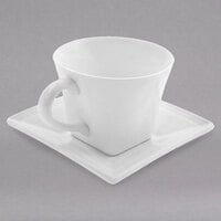 10 Strawberry Street WTR-FLRSQCUP Whittier 8 oz. White Square Porcelain Flared Cup with Saucer - 12/Case