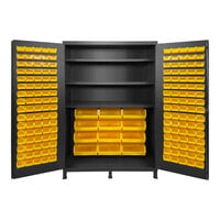 Valley Craft 14 Gauge 60" x 24" x 84" 3-Shelf Steel Storage Cabinet with 172 Yellow Bins F87954A6