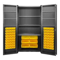 Valley Craft 14 Gauge 48" x 24" x 84" 3-Shelf Steel Storage Cabinet with 78 Yellow Bins, 4" Deep Doors, and Door Shelves F87971A9
