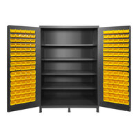Valley Craft 14 Gauge 60" x 24" x 84" 4-Shelf Steel Storage Cabinet with 168 Yellow Bins F89116