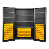 Valley Craft 14 Gauge 48" x 24" x 78" 3-Shelf Steel Storage Cabinet with 78 Yellow Bins, 4" Deep Doors, and Door Shelves F89098