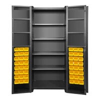 Valley Craft 14 Gauge 36" x 24" x 78" 4-Shelf Steel Storage Cabinet with 48 Yellow Bins, 4" Deep Doors, and Door Shelves F89104