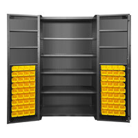 Valley Craft 14 Gauge 48" x 24" x 78" 4-Shelf Steel Storage Cabinet with 72 Yellow Bins, 4" Deep Doors, and Door Shelves F89099