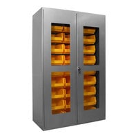Valley Craft 14 Gauge 48" x 24" x 78" Steel Clear-View Storage Cabinet with 27 Yellow Bins F89075