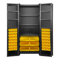 Valley Craft 14 Gauge 36" x 24" x 78" 3-Shelf Steel Storage Cabinet with 54 Yellow Bins, 4" Deep Doors, and Door Shelves F89103