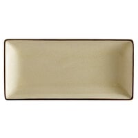 CAC 666-13-W 11 1/2 inch x 6 1/2 inch Japanese Style Rectangular Stoneware Plate - Black Non-Glare Glaze / Creamy White - 12/Case