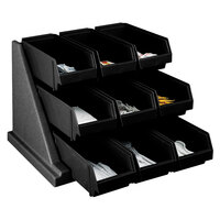 Cambro 9RS9110 Black Versa Self Serve Condiment Bin Stand Set with 3-Tier Stand and 12 inch Condiment Bins