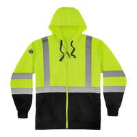 Ergodyne GloWear 8372 Type R Class 3 Hi-Vis Lime Green Zip-Up Hooded Sweatshirt with Reflective Tape and Black Front Panel 21844 - Large