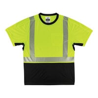 Ergodyne GloWear 8283BK Type R Class 2 Hi-Vis Lime Light Weight Performance Short Sleeve Shirt with Reflective Tape and Black Front Panel