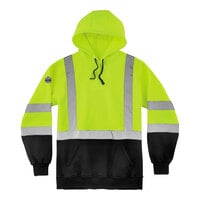 Ergodyne GloWear 8373 Type R Class 3 Hi-Vis Lime Green Hooded Sweatshirt with Reflective Tape and Black Front Panel 21887 - 3X