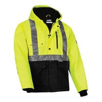 Ergodyne GloWear 8275 Type R Class 2 Hi-Vis Lime Heavy-Duty Water-Resistant Workwear Jacket with Sherpa Lining and Black Front Panel