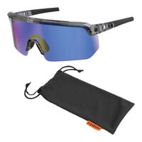 Ergodyne Skullerz AEGIR Anti-Scratch Anti-Fog Safety Glasses with Clear Smoke Frame and Blue Mirrored Lenses 55012