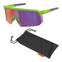 Ergodyne Skullerz AEGIR Anti-Scratch Anti-Fog Safety Glasses with Lime Frame and Purple Mirrored Lenses 55016