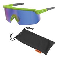 Ergodyne Skullerz AEGIR Anti-Scratch Anti-Fog Safety Glasses with Lime Frame and Blue Mirrored Lenses 55018