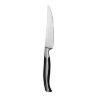 Varick from Steelite International 9 1/2" 18/0 Serrated Stainless Steel Steak Knife with Black POM Handle - 12/Case