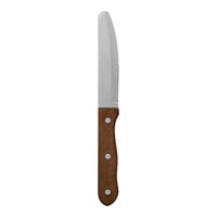 Varick from Steelite International 9 7/8" 18/0 Rounded Serrated Stainless Steel Steak Knife with Pineapple Wood Handle - 12/Case