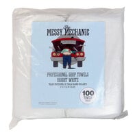 Monarch Brands Messy Mechanic 13" x 14" White 100% Cotton Shop Towel Bagged - 100/Pack
