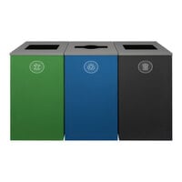 Busch Systems Spectrum 140033 72 Gallon Color-Coded Powder-Coated Steel Three Stream Decorative Organics / Recyclables / Waste Receptacle