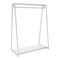 Econoco Aspect 48" x 24" x 62" Gloss White Large Double-Sided Floor Merchandiser with Ballet Bar and Reversible Melamine Inserts APA48W