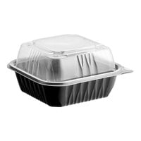 Ecopax 6" x 6" x 3 1/4" 1-Compartment Plastic Microwaveable Black Take-Out Container with Lid - 320/Case