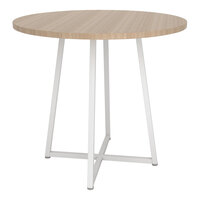 Econoco Aspect 33" x 29 7/8" Gloss White Metal Large Round Nesting Display Table with Raw Oak Woodgrain Melamine Top APRTLW
