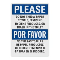 Lavex Non-Reflective Adhesive Vinyl Bilingual "Please Do Not Throw Paper Towels, Feminine Hygiene Products, Or Trash In The Toilet" Safety Label