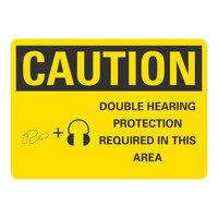 Lavex 14" x 10" Non-Reflective Adhesive Vinyl "Caution / Double Hearing Protection Required In This Area" Safety Label