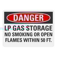 Lavex 10" x 7" Non-Reflective Plastic "Danger / LP Gas Storage / No Smoking Or Open Flames Within 50 Ft." Safety Sign