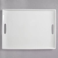 10 Strawberry Street WTR-20-15RECHNDL Whittier 19 7/8" x 14 3/4" White Rectangular Porcelain Platter with Handles - 4/Case