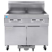 Frymaster 21814GF Oil-Conserving 126 lb. Liquid Propane 2 Unit Floor Fryer with SMART4U 3000 Controls and Filtration System - 238,000 BTU