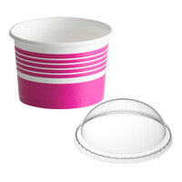 Choice 4 oz. Pink Paper Frozen Yogurt / Food Cup with Dome Lid - 50/Pack