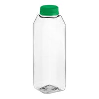 16 oz. Tall Square rPET Clear Juice Bottle with Green Lid - 160/Case